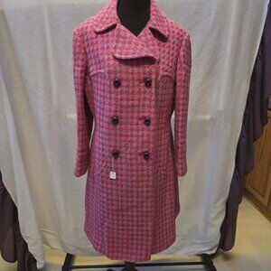 VINTAGE HAND STITCHED DOUBLE-BREASTED WOOL FEEL PINK COAT. WOMENS SMALL